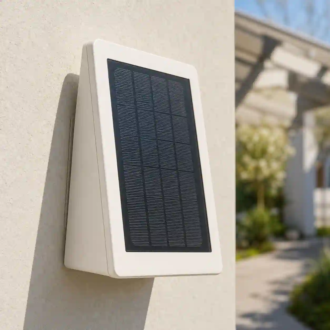 Solární panel svítidla MURO nabíjený denním světlem na fasádě